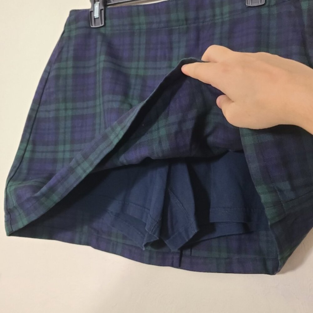 Green Purple Plaid Skirt‎ Skort Academia Preppy Streetwear - Picture 3 of 7